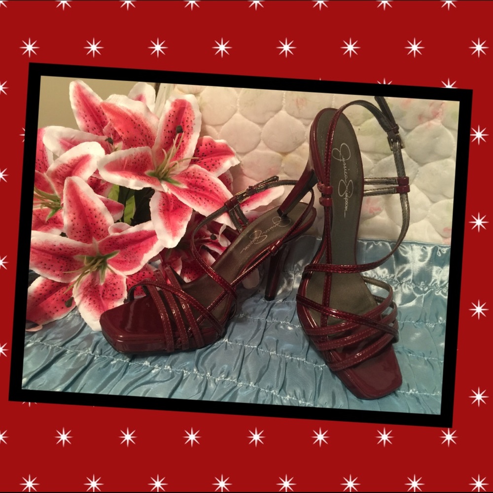 Jessica Simpson sexy deep red strappy heels 🔥SALE